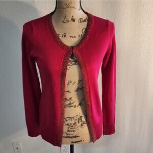 COLDWATER creek silk blend gold beaded cardigan sweater size 4‎